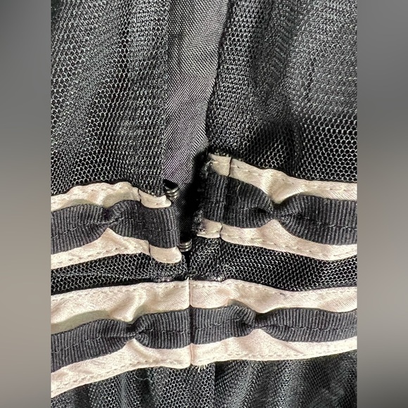 BCBG Maxazria Tiered Strapless Silk Bow Black Y2K Midi Dress Size Medium - Picture 7 of 14